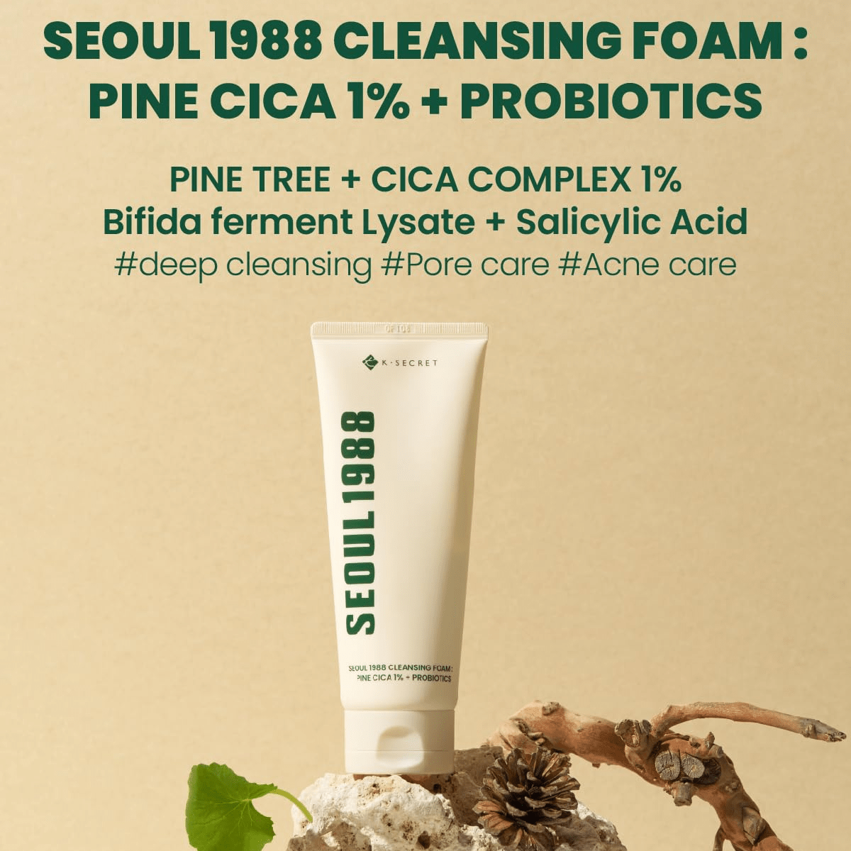 [K-SECRET] SEOUL 1988 Cleansing Foam : Pine Cica 1% + Probiotics 150ML
