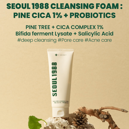 [K-SECRET] SEOUL 1988 Cleansing Foam : Pine Cica 1% + Probiotics 150ML