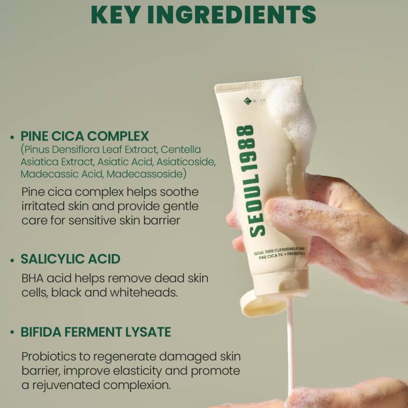 [K-SECRET] SEOUL 1988 Cleansing Foam : Pine Cica 1% + Probiotics 150ML