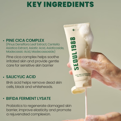 [K-SECRET] SEOUL 1988 Cleansing Foam : Pine Cica 1% + Probiotics 150ML