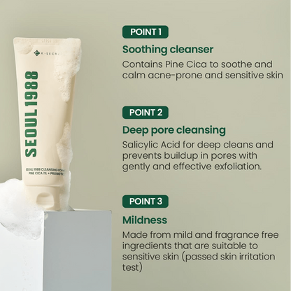 [K-SECRET] SEOUL 1988 Cleansing Foam : Pine Cica 1% + Probiotics 150ML