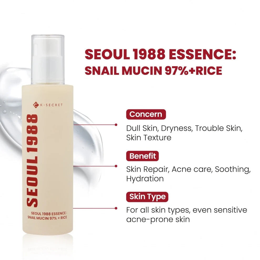 [K-SECRET] SEOUL 1988 Essence : Snail Mucin 97% + Rice 100ML